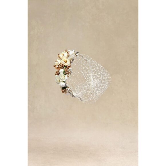 Women’s 1920s Mesh Flower Pearl Veil Fascinator Headband for Weddings